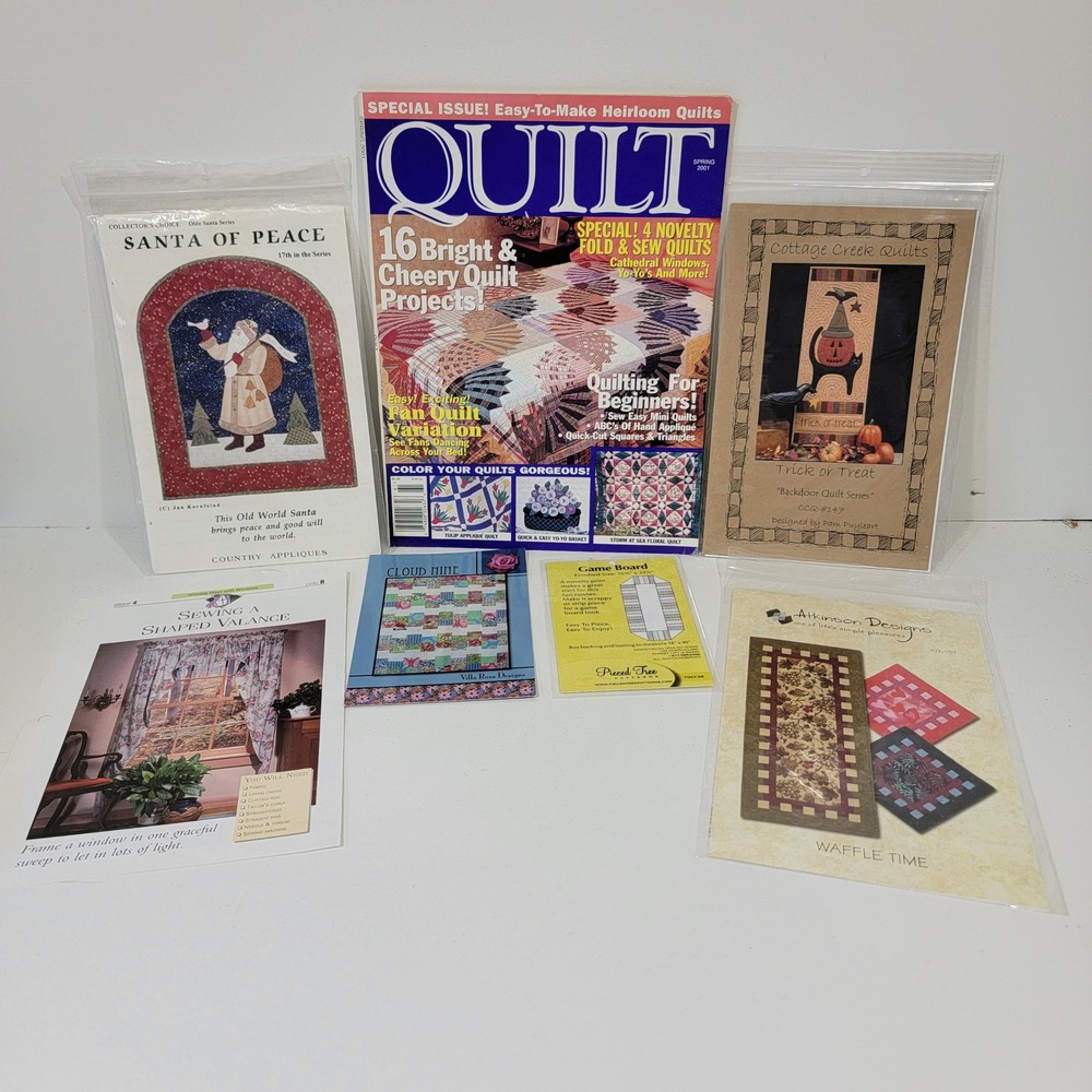 Vintage Quilt Magazine & Sewing Patterns Lot Santa Halloween Table Runner Decor
